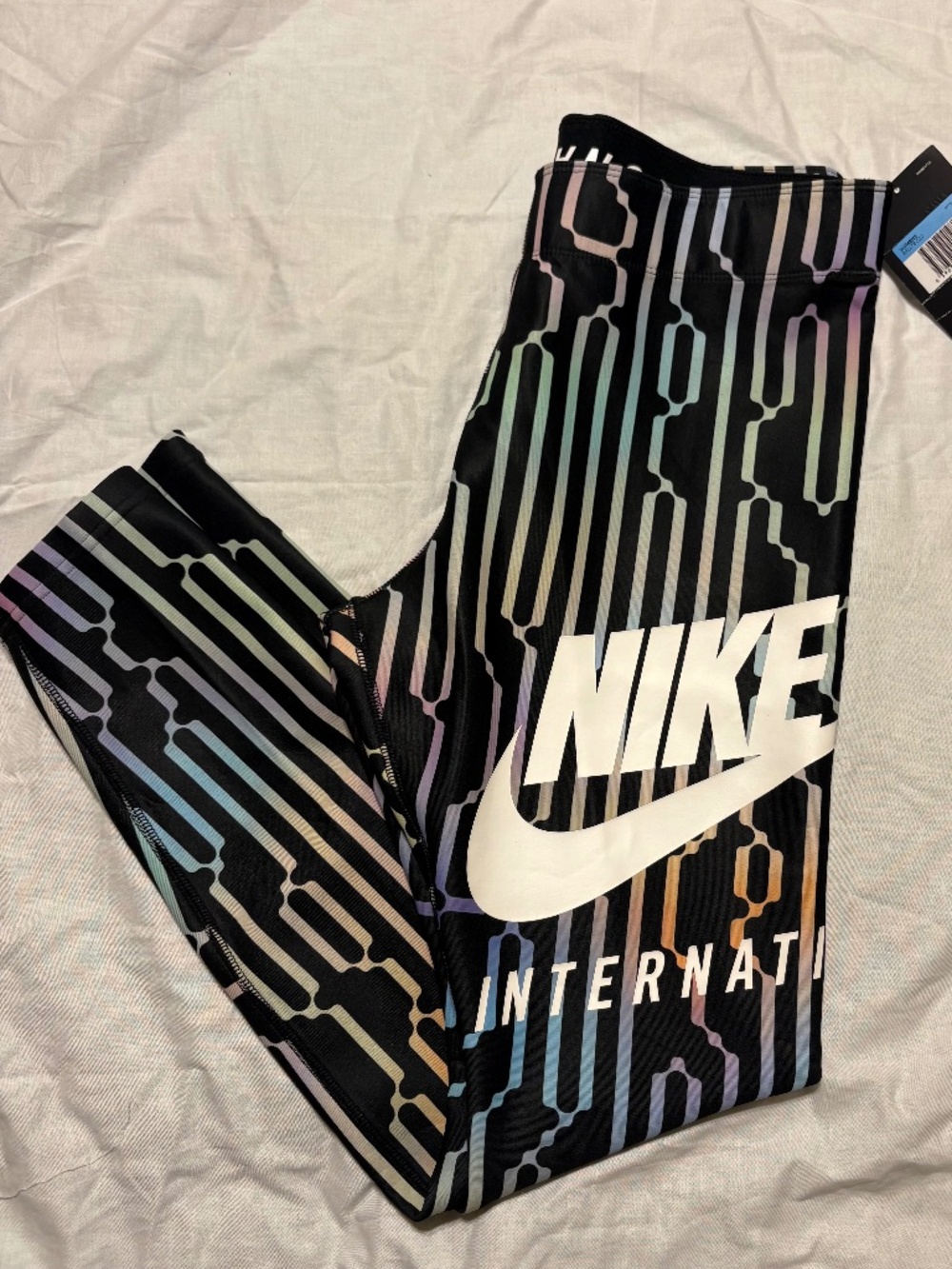 Nike International Pastel Geometric Circuit Board Leggings Black Size M New